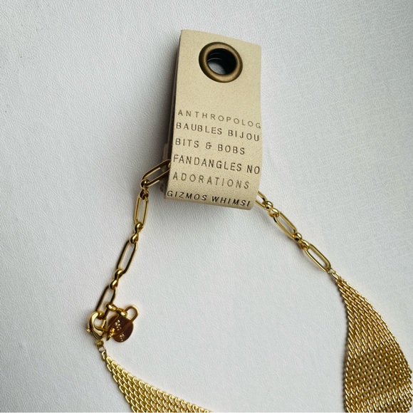 NWT Anthropologie Gold and Rhinestone Chainmail Bow Necklace - Picture 6 of 7